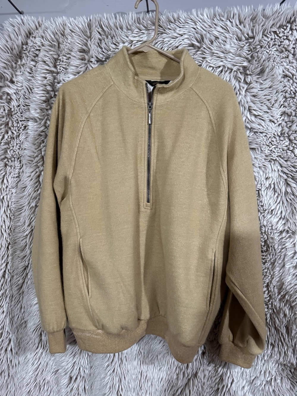 Men's Zip-Up Stand Collar Sweater in Tan